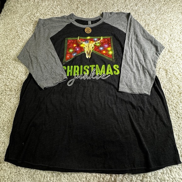 Next Level Apparel Tops - Christmas Junkie Women's 2X T-Shirt Baseball Style Western New